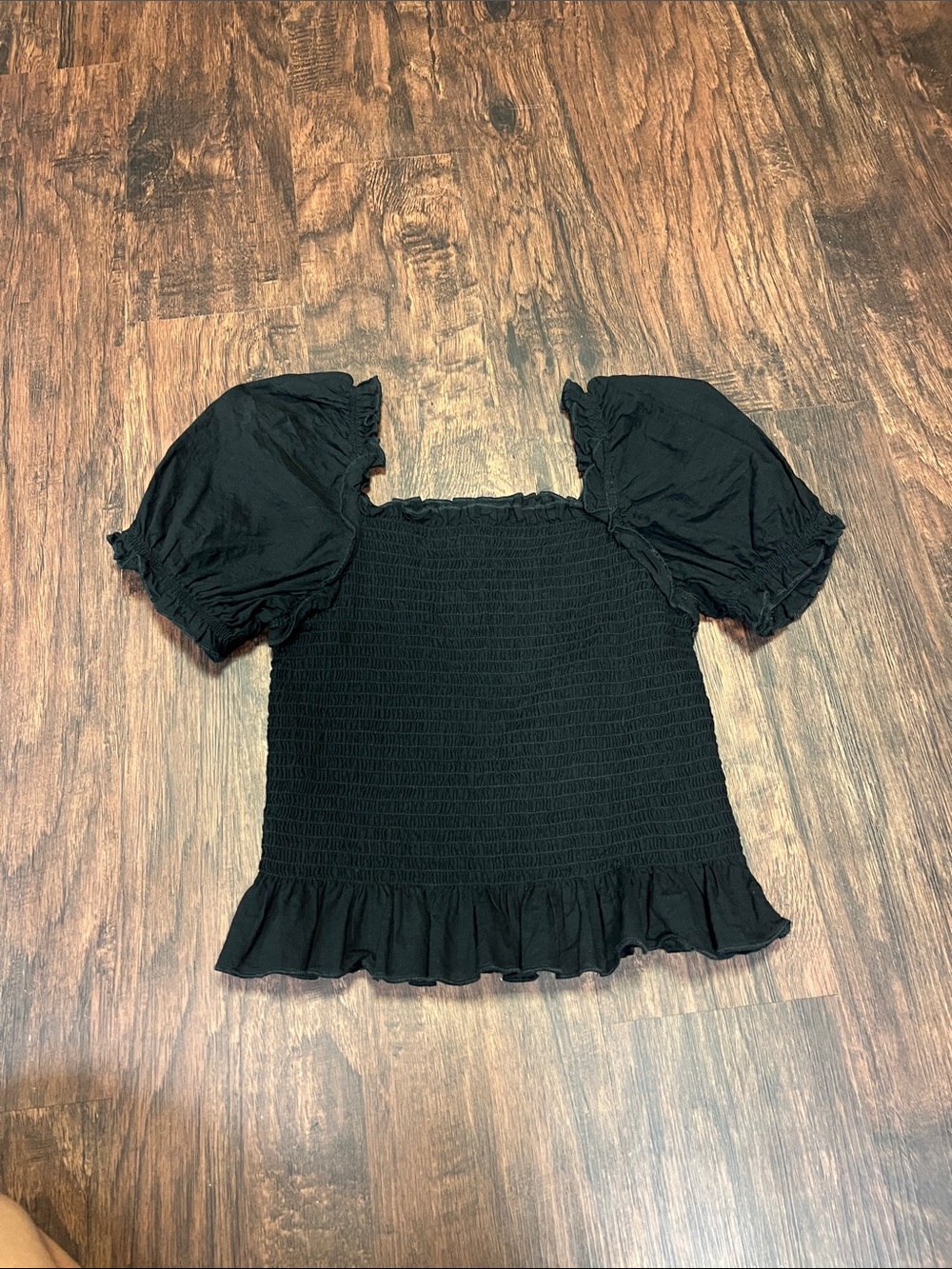 wonder nation Black Smocked Puff Sleeve Ruffle Top